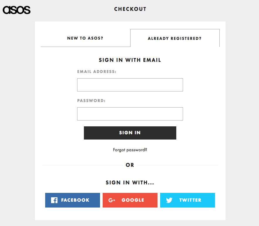 ASOS social sign-in at checkout