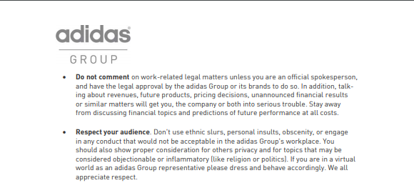 Adidas social media guidelines