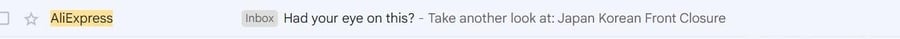 AliExpress email subject line and preview in inbox