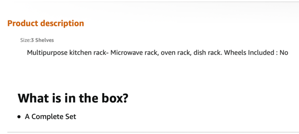 Amazon product description