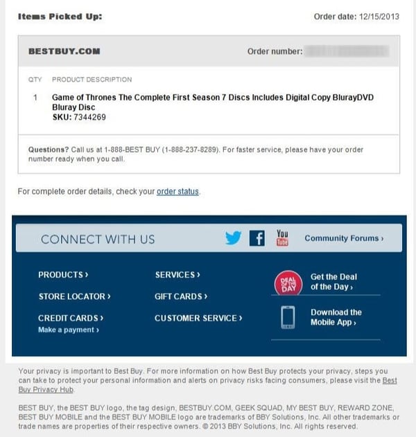 Best Buy Confirmation Email