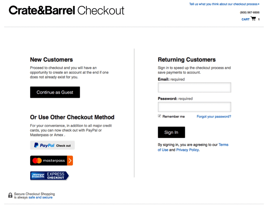 Crate&Barrel checkout