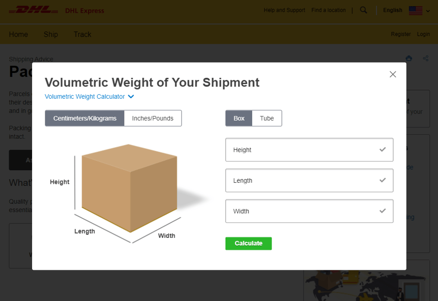 DHL Express Volumetric Weight Tool