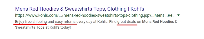 Example of Kohl's Meta Description