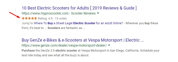 Example of Search Result Star Rating
