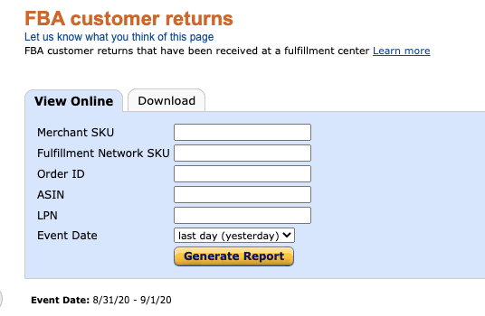 FBA Customer Returns Reporting