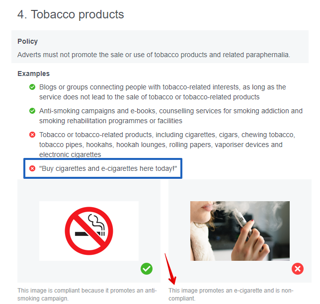 Facebook Tobacco Policy