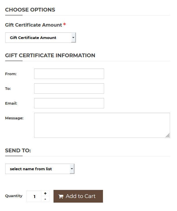 Gift Certificate Information on product page
