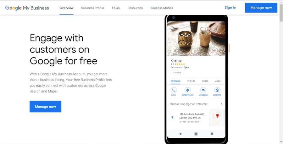 Google My Business listing