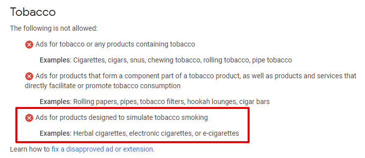 Google Tobacco Policy