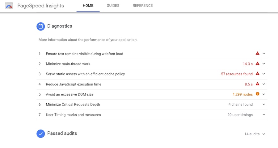 Google PageSpeed Diagnostics