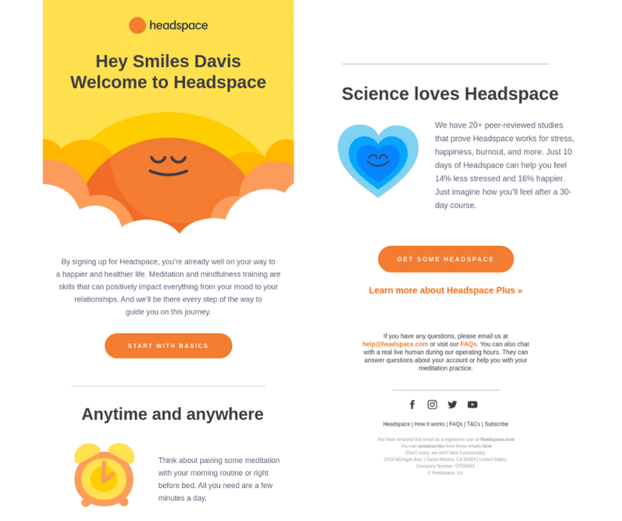 Headspace Welcome Email