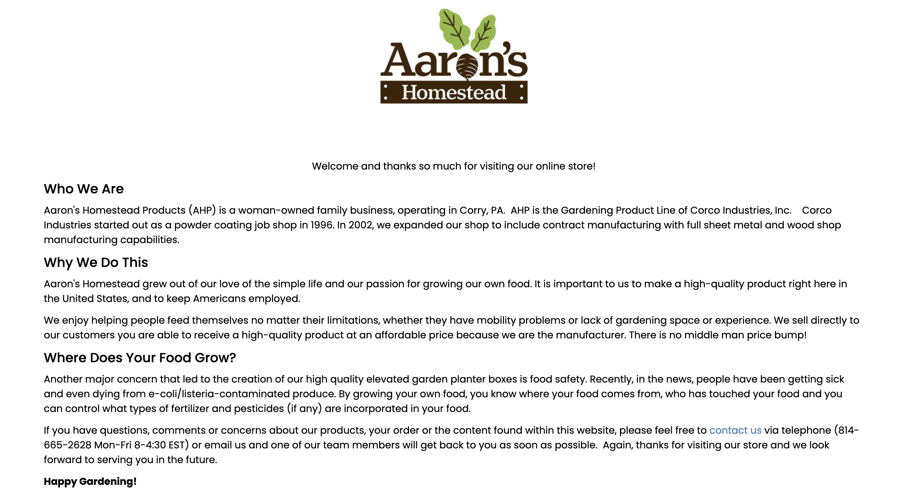 Aaron's Homestead History