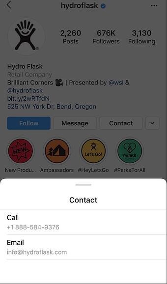 Hydroflask Instagram Contact