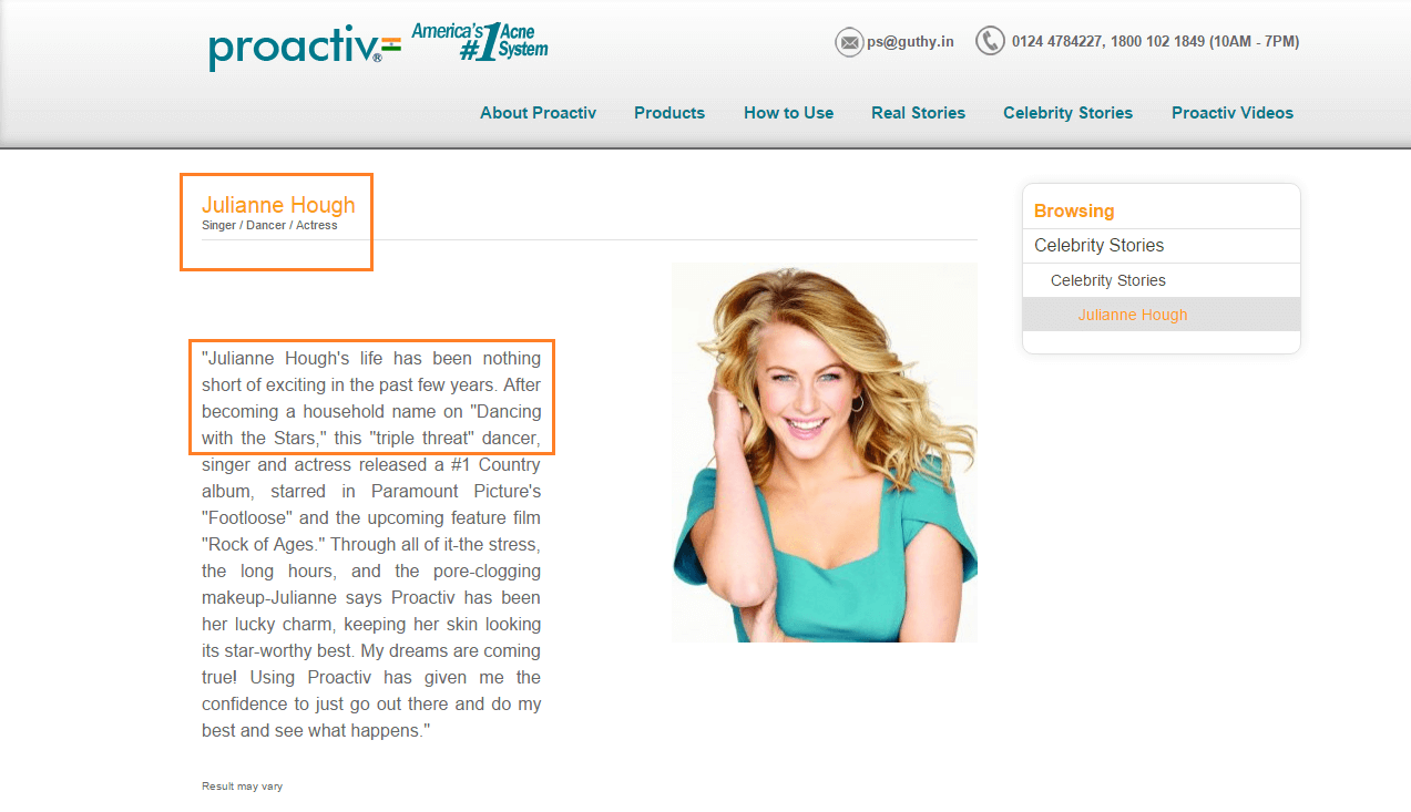 Proactive Celebrity Endorser Julianne Hough