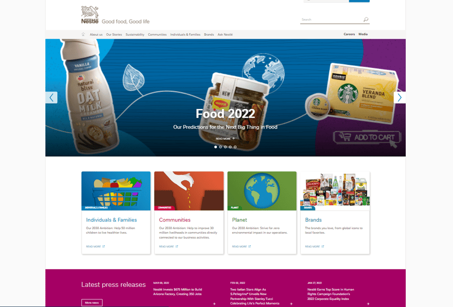 Nestle brands page