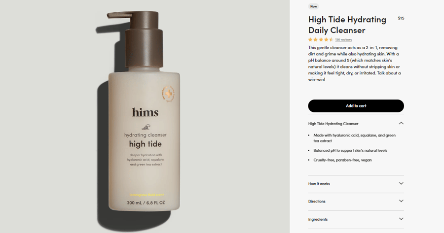 Product listing for Hims and Hers