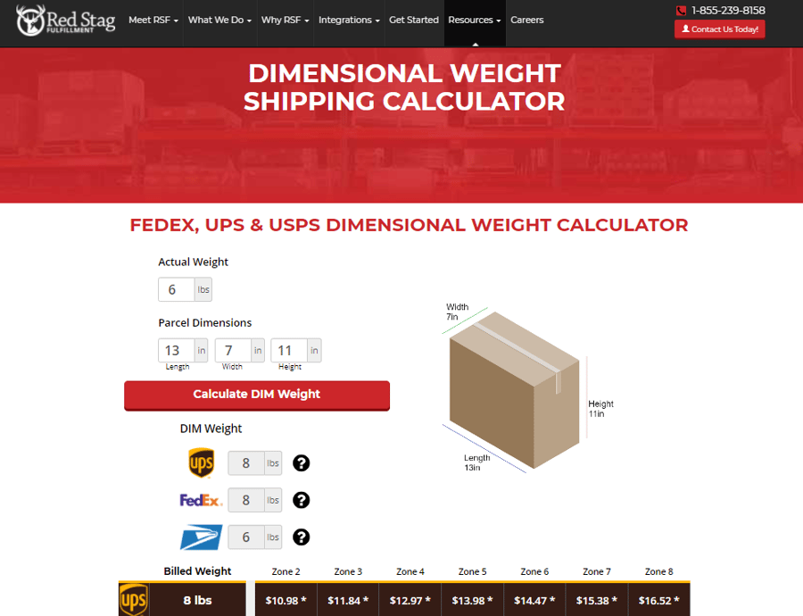 Red Stag Fulfillment Dimensional Weight Shipping Calculator