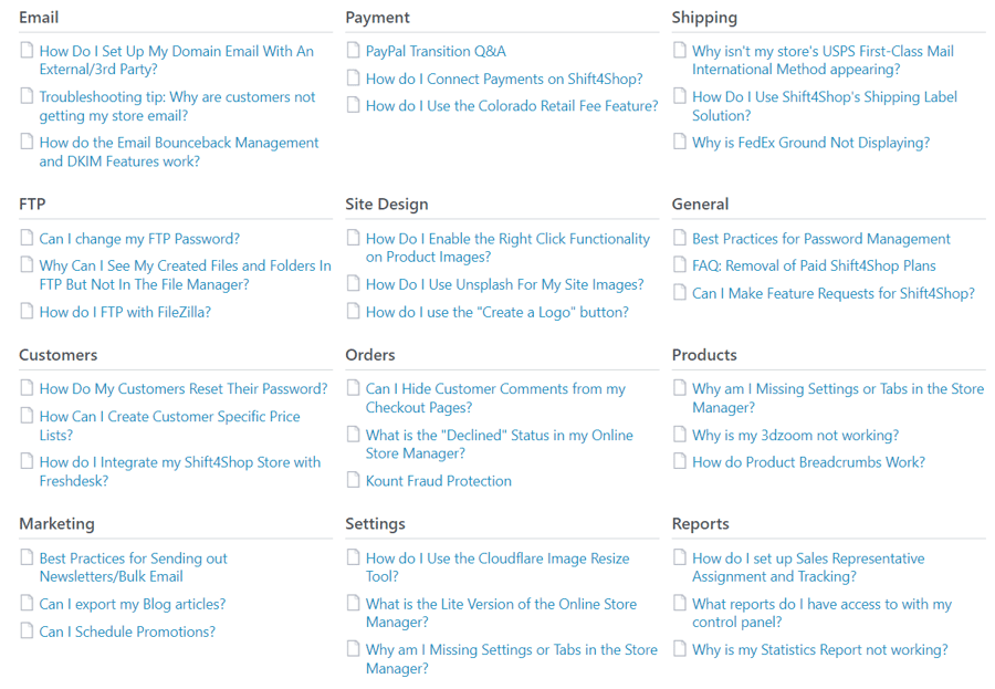 Shift4Shop knowledge base