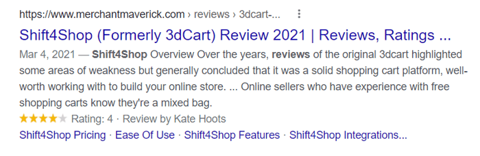 Shift4Shop review SERP