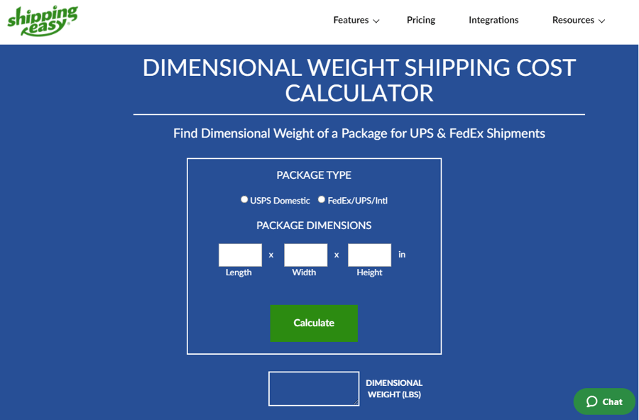 ShippingEasy Dimensional Weight Shipping Calculator