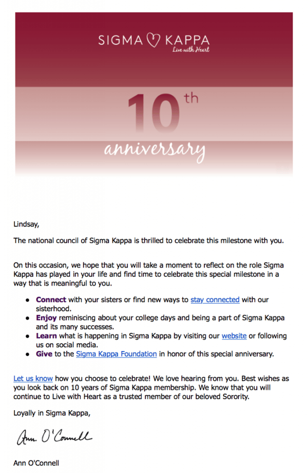 Sigma Kappa personalized email