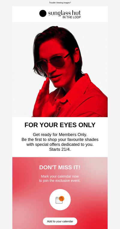 Sunglass Hut email example