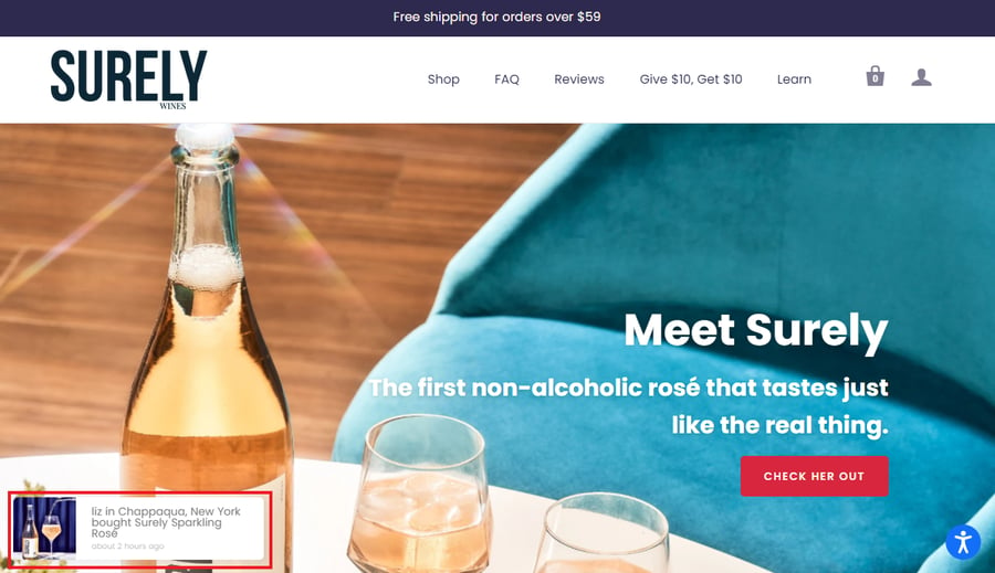 Surely Wines social proof example
