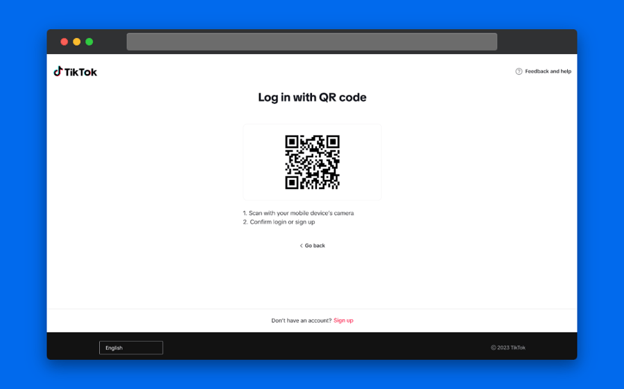TikTok’s log in with QR code page