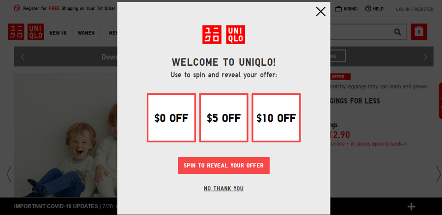 UNIQLO Exit-Intent Popup