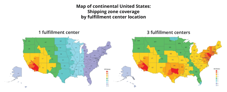 US shipping zone fulfillment coverage