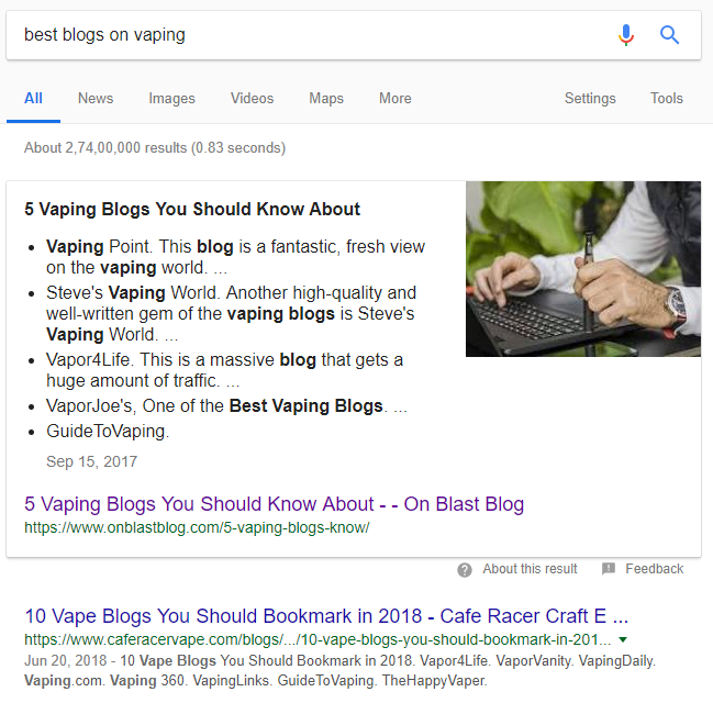 Vaping Blogs Google Results