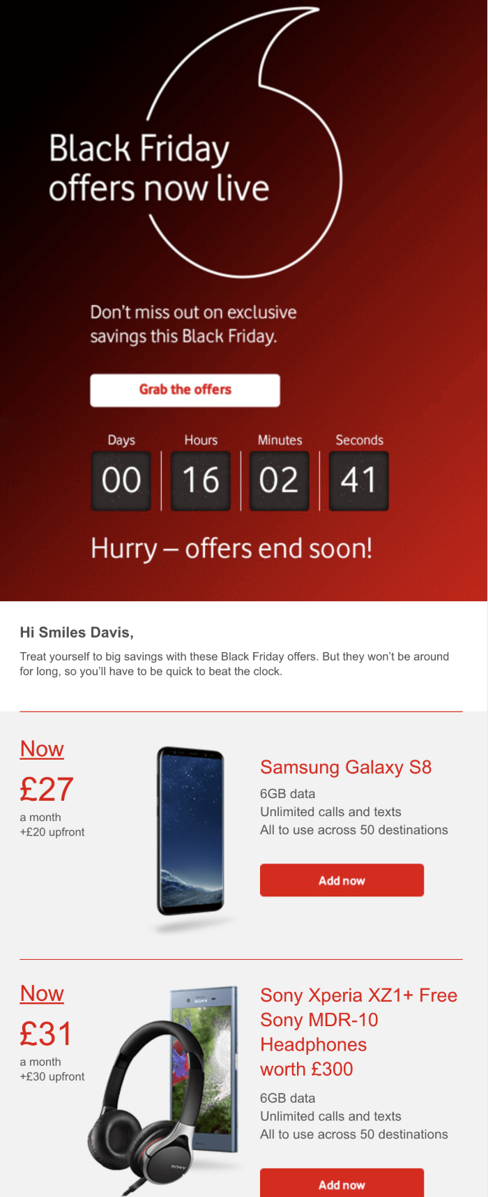 Vodafone Black Friday Email