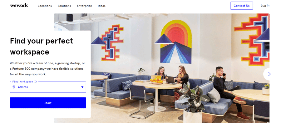 WeWork landing page