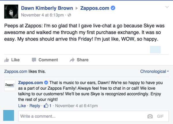 Zappos Facebook Comment