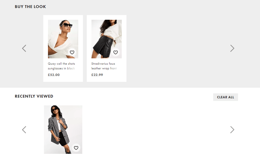buy the look and recently viewed sections on Asos