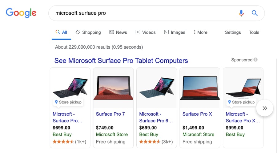 google shopping ads examples
