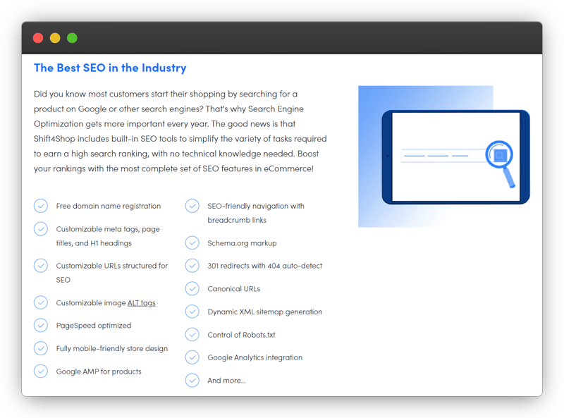 Shift4Shop SEO features