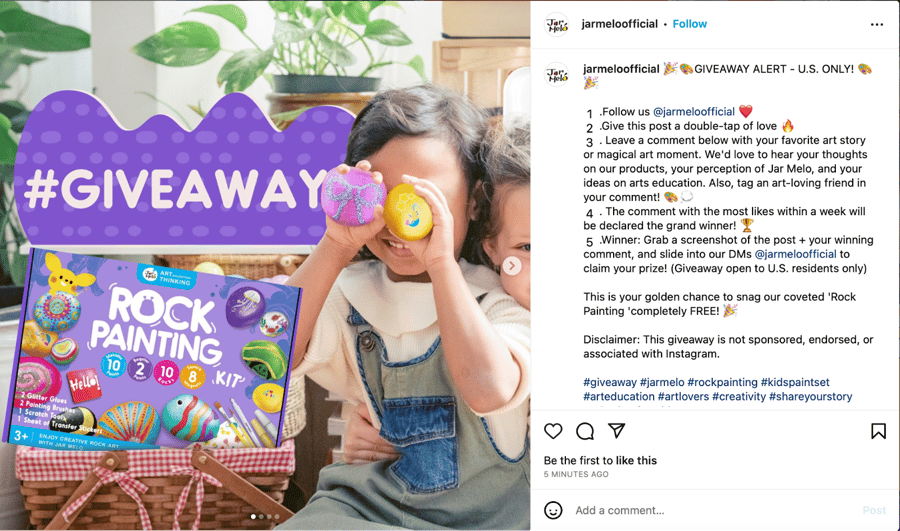 Jar Melo giveaway on Instagram