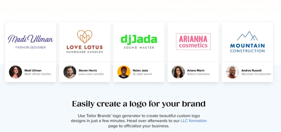 Tailor Brands brand identity tool