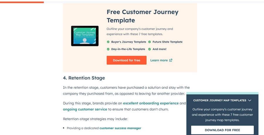 Free customer journey template from HubSpot