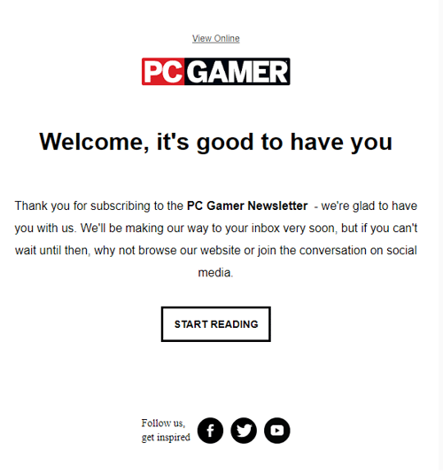 PC Gamer onboarding email