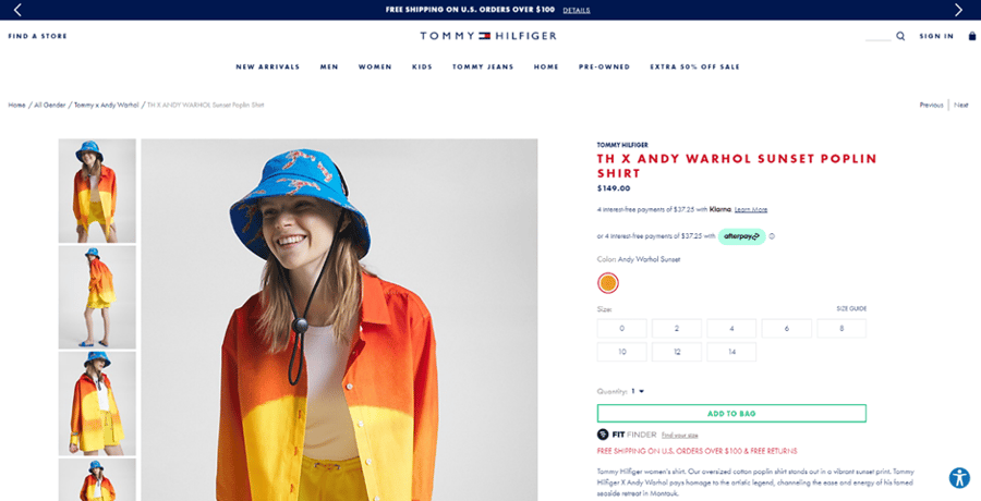 Tommy Hilfiger online store product page