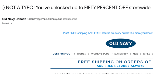 old navy email subject line