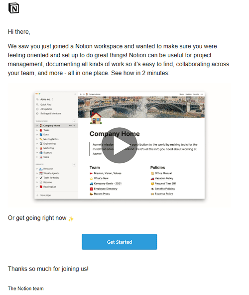 Notion onboarding email