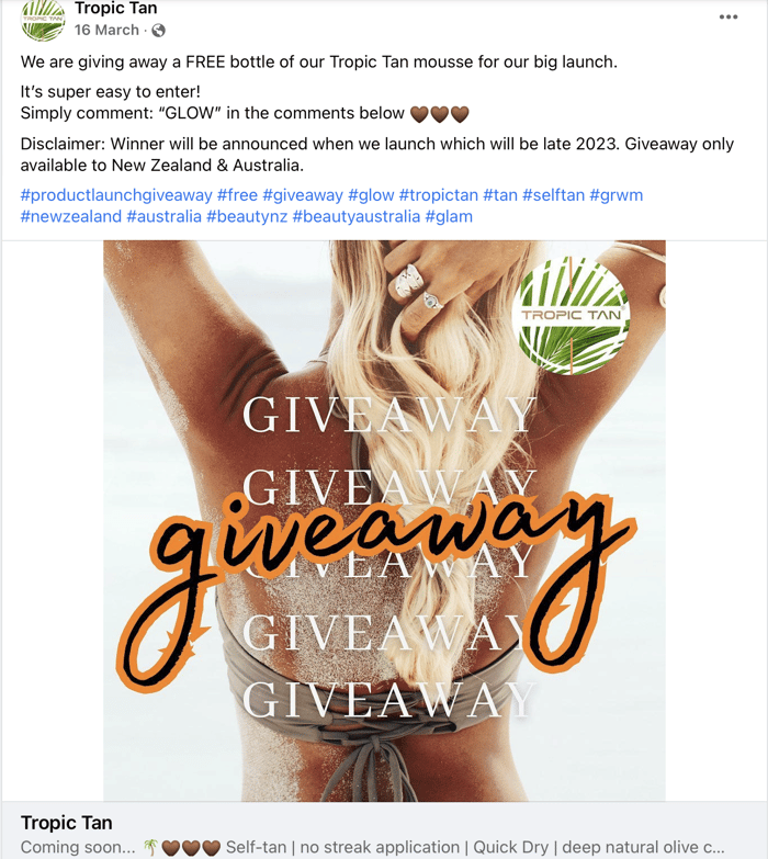 Tropic Tan giveaway on Facebook