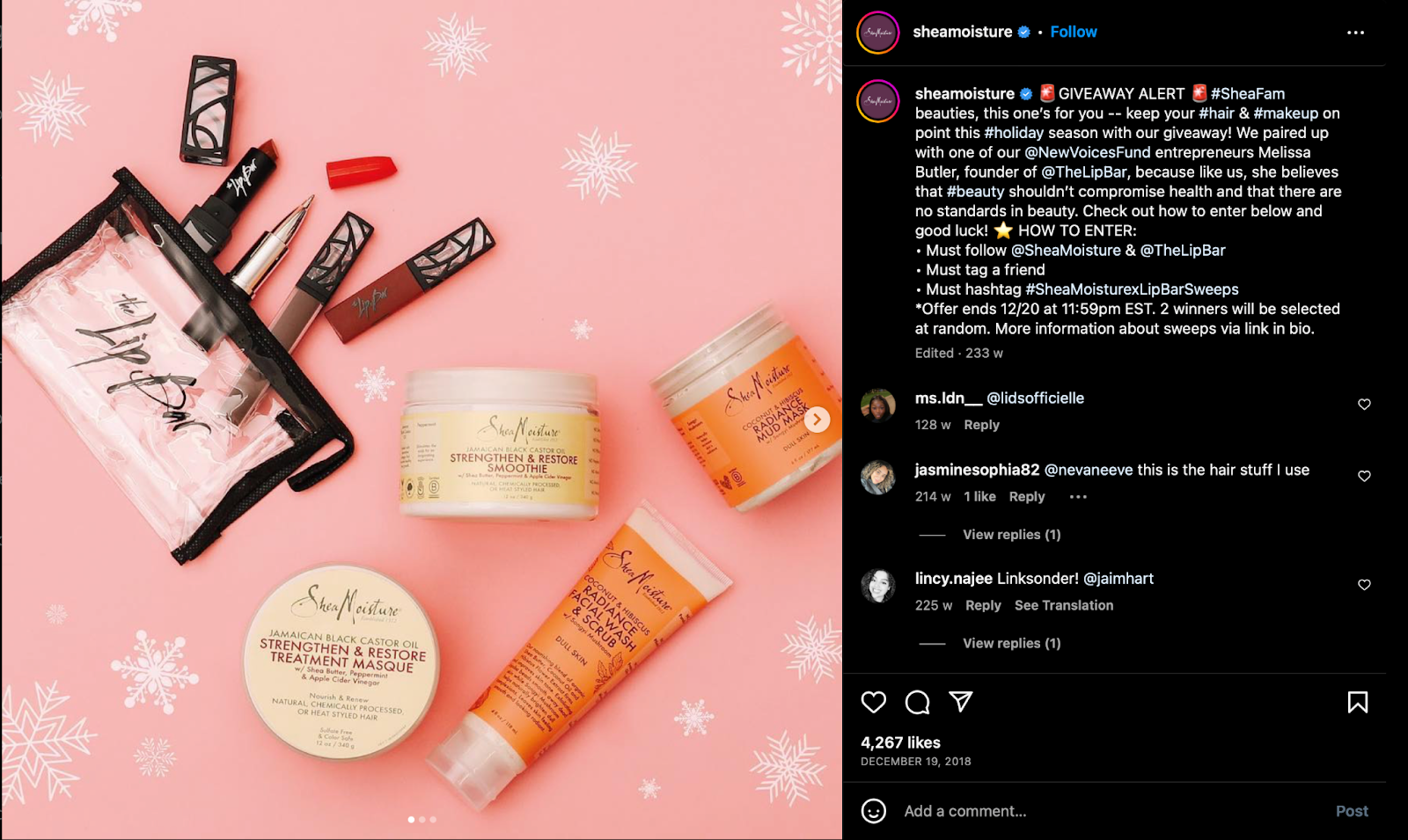 SheaMoisture giveaway on Instagram