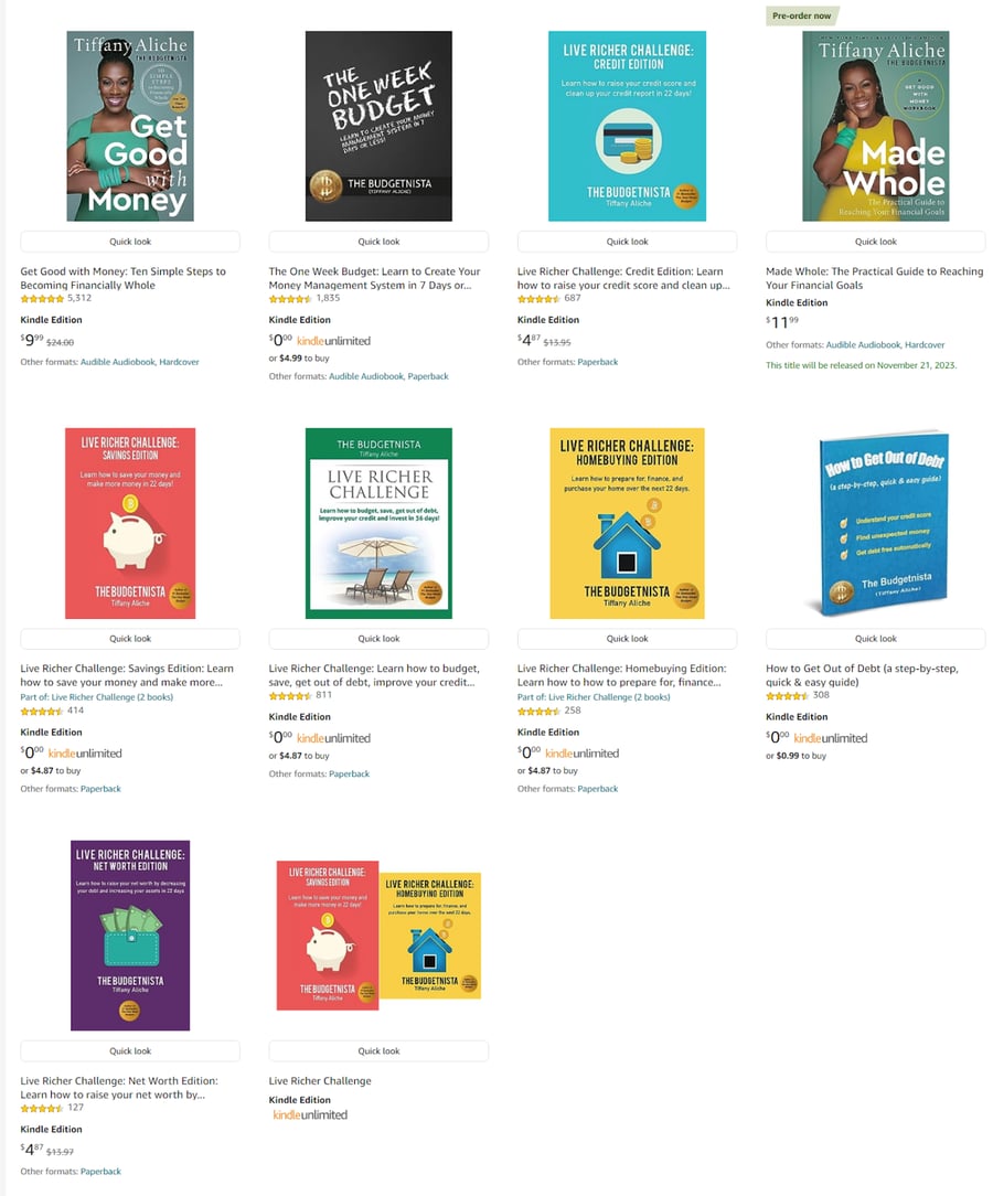 Tiffany Aliche books on Amazon