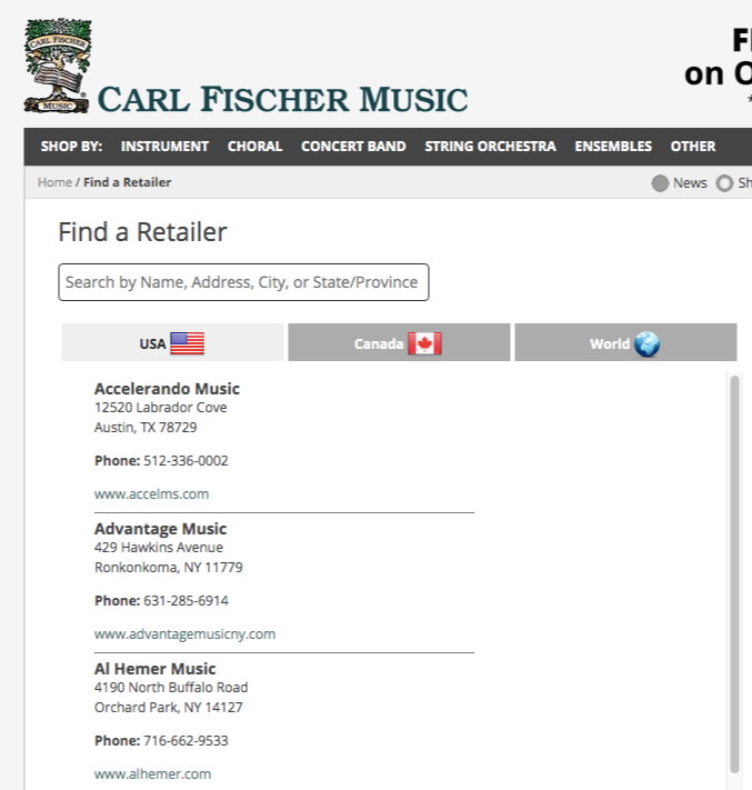 music store locator page