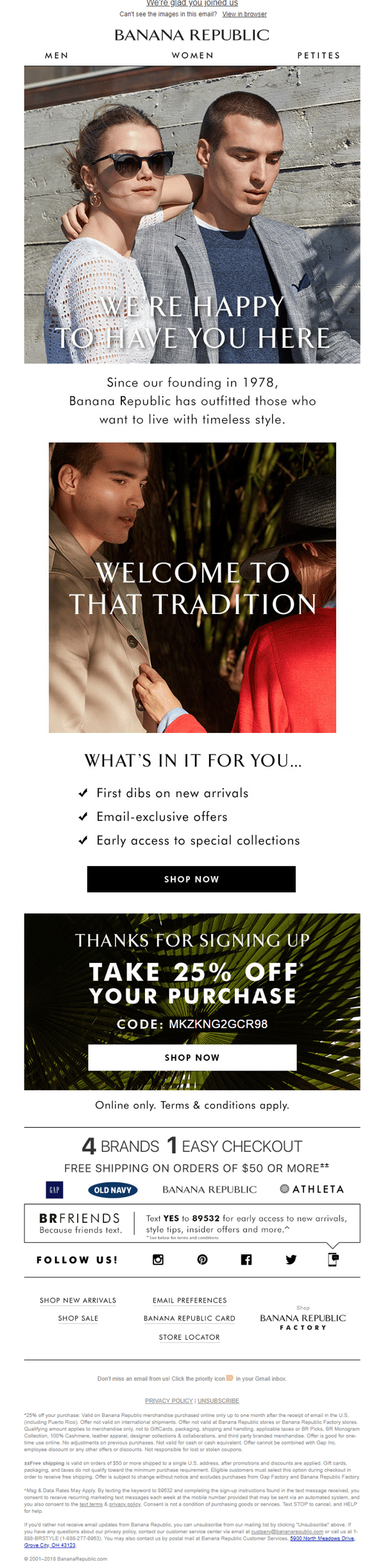 Banana Republic Welcome Email
